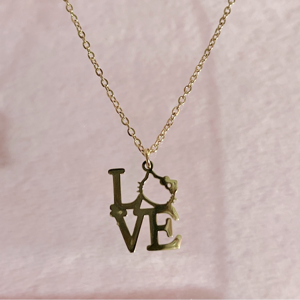Hello Kitty “Love” Gold Stainless Steel Necklace